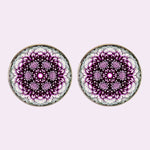 Bassin and Brown Mandala Flower Spray Cufflinks - Purple and White