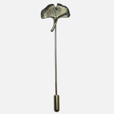 Bassin and Brown Ginkgo Biloba Leaf Jacket Lapel Pin - Silver
