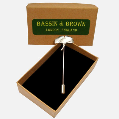 Bassin and Brown Ginkgo Biloba Leaf Jacket Lapel Pin - Silver