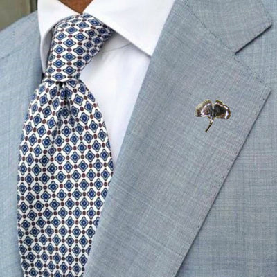 Bassin and Brown Ginkgo Biloba Leaf Jacket Lapel Pin - Silver