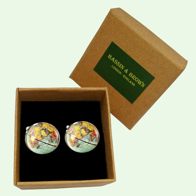 Bassin and Brown Earth Globe Cufflinks - Blue, Yellow, Pink