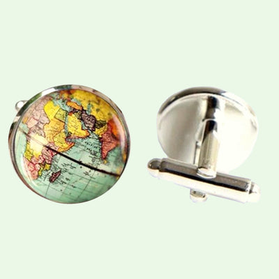 Bassin and Brown Earth Globe Cufflinks - Blue, Yellow, Pink