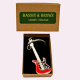 Bassin and Brown Guitar Keyring - Red, Black and Silver