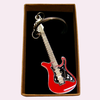 Bassin and Brown Guitar Keyring - Red, Black and Silver