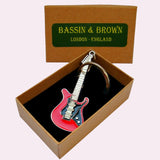 Bassin and Brown Guitar Keyring - Red, Black and Silver