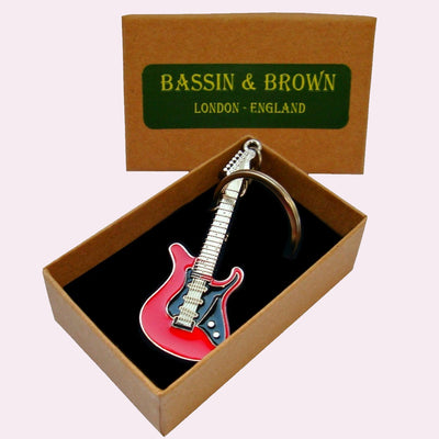 Bassin and Brown Guitar Keyring - Red, Black and Silver