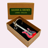Bassin and Brown Guitar Keyring - Red, Black and Silver