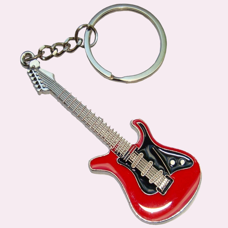 Bassin and Brown Guitar Keyring - Red, Black and Silver
