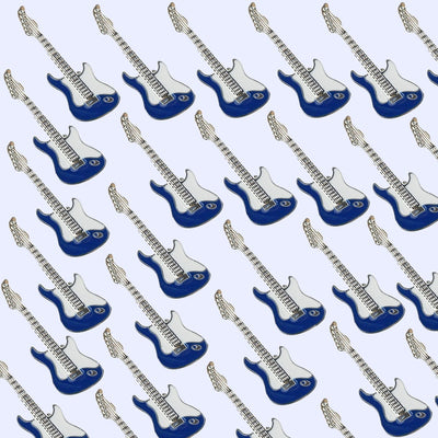 Bassin and Brown Guitar Jacket Lapel Pin - Blue and White