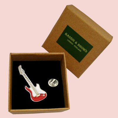 Bassin and Brown Guitar Jacket Lapel Pin - Red and White
