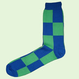 Bassin and Brown Harlequin Check Cotton Socks - Green/Blue
