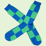 Bassin and Brown Harlequin Check Cotton Socks - Green/Blue
