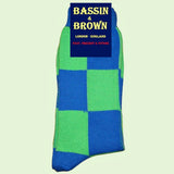 Bassin and Brown Harlequin Check Cotton Socks - Green/Blue