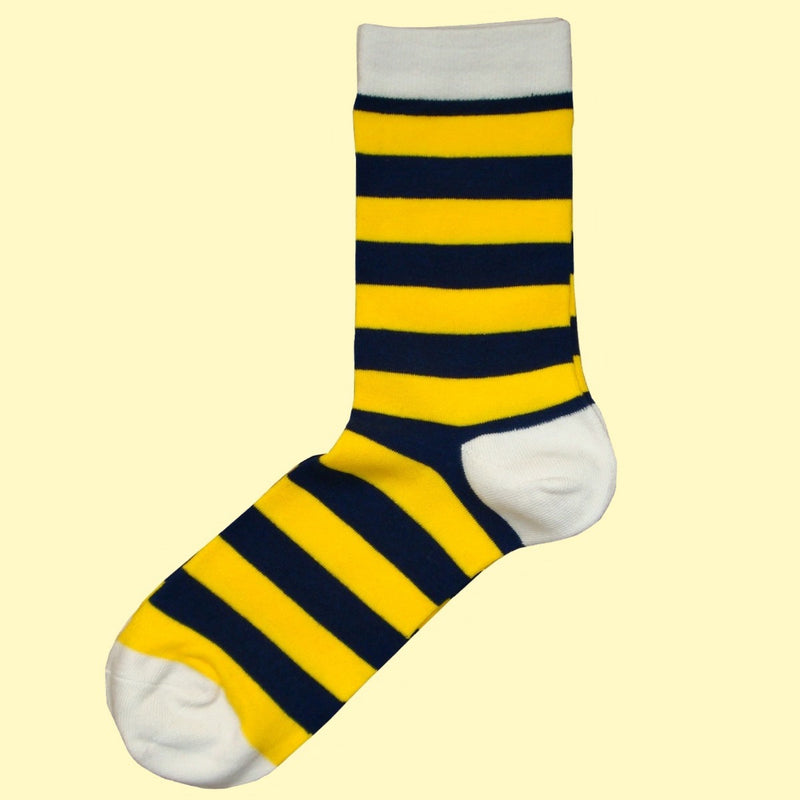 Bassin and Brown Hooped Striped Socks - Yellow/Navy/White