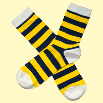 Bassin and Brown Hooped Striped Socks - Yellow/Navy/White