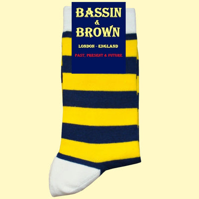 Bassin and Brown Hooped Striped Socks - Yellow/Navy/White