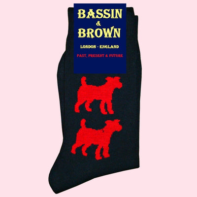 Bassin and Brown Jack Russell Bamboo Socks - Navy and Red