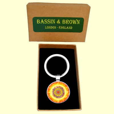 Bassin and Brown Kaleidoscope Flower Keyring - Yellow and Orange