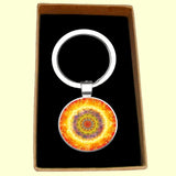 Bassin and Brown Kaleidoscope Flower Keyring - Yellow and Orange