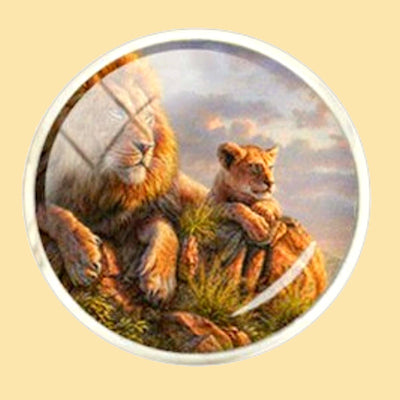 Bassin and Brown Lion Family Cufflinks - Beige, Green and Blue