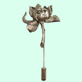 Bassin and Brown Lotus Flower Lapel Pin - Vintage Silver