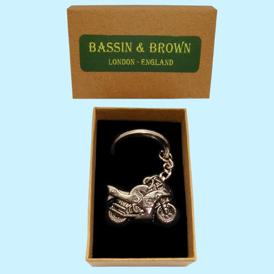 Bassin and Brown Motorbike Keyring - Black Metal