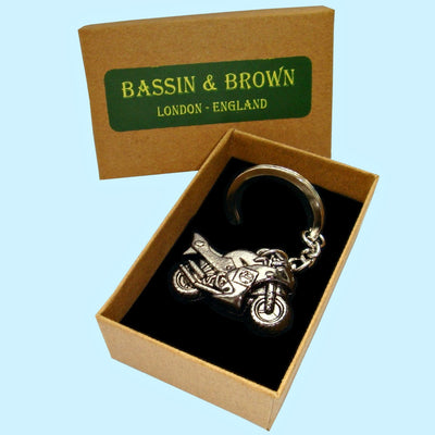 Bassin and Brown Motorbike Keyring - Black Metal