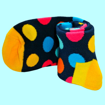 Bassin and Brown - Multi Coloured Spotted Socks - Yellow, Turquoise, Navy, Blue, Pink and Orange