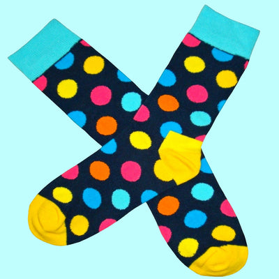 Bassin and Brown - Multi Coloured Spotted Socks - Yellow, Turquoise, Navy, Blue, Pink and Orange