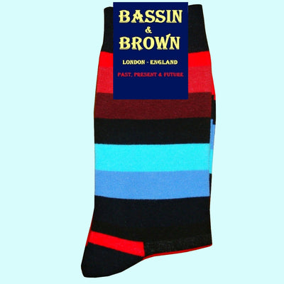 Bassin and Brown Multi Coloured Stripe Socks - Black.Red.Wine.Blue.Turquoise