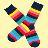 Bassin and Brown Multi Coloured Stripe Socks - Navy.Red.Yellow.Pink.Blue.Green.Brown