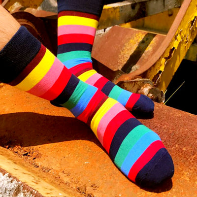 Bassin and Brown Multi Coloured Stripe Socks - Navy.Red.Yellow.Pink.Blue.Green.Brown