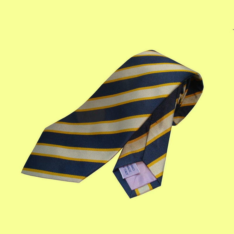 Bassin and Brown Classic Woven Stripe Silk Tie Blue/White/Gold