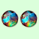 Bassin and Brown Nebula and Galaxy Cufflinks  -Blue, Green and Wine