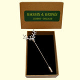 Bassin and Brown Stag Lapel Pin - Silver