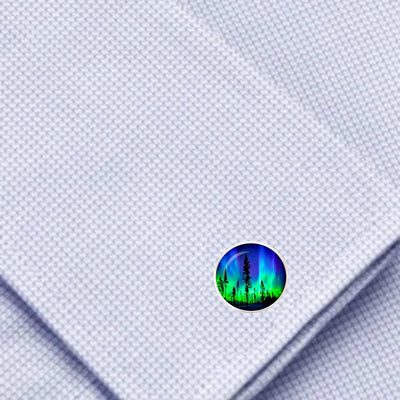 Bassin and Brown Northern Lights and Pine Trees Cufflinks - Blue and Green