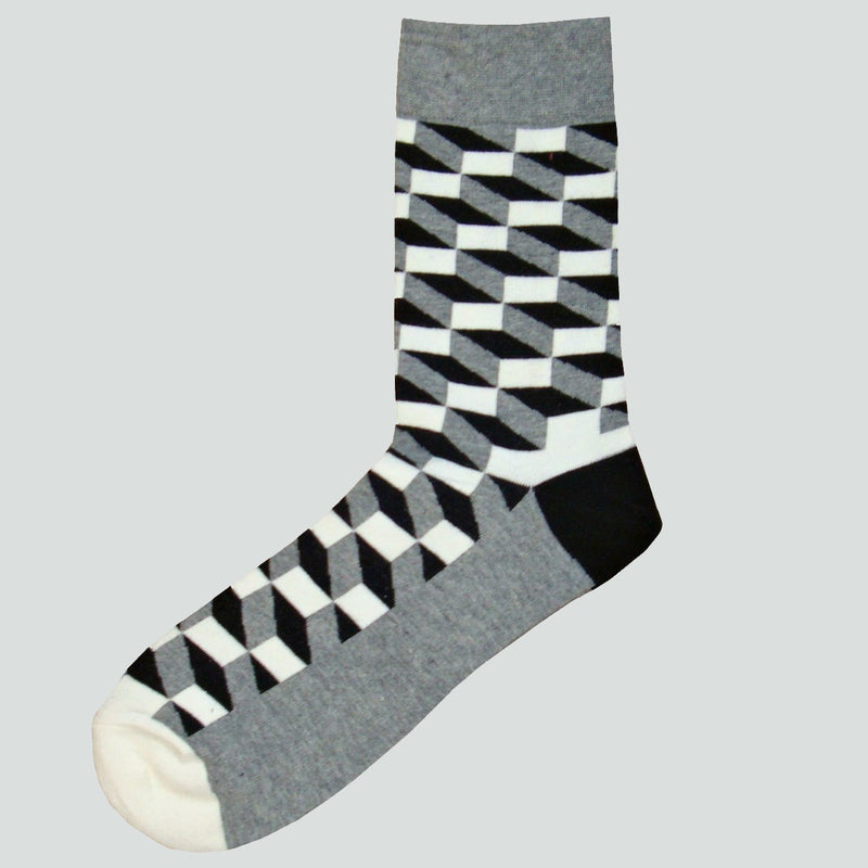 Bassin and Brown Opitical Check Socks - Black.Grey.White