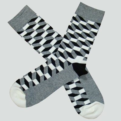Bassin and Brown Opitical Check Socks - Black.Grey.White