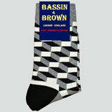Bassin and Brown Opitical Check Socks - Black.Grey.White