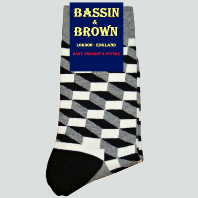 Bassin and Brown Opitical Check Socks - Black.Grey.White
