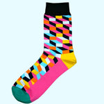 Bassin and Brown Opitical Check Socks - Yellow,Black Blue,Pink,White and Orange