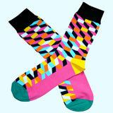 Bassin and Brown Opitical Check Socks - Yellow,Black Blue,Pink,White and Orange