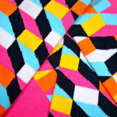 Bassin and Brown Optical Check Socks - Yellow,Black Blue,Pink,White and Orange