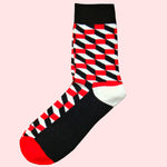 Bassin and Brown Opitical Check Socks - Black, Red and White