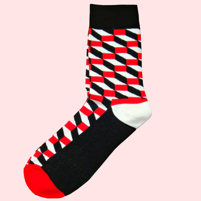 Bassin and Brown Opitical Check Socks - Black, Red and White