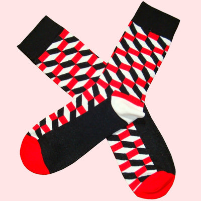 Bassin and Brown Opitical Check Socks - Black, Red and White