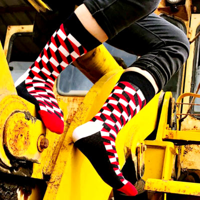 Bassin and Brown Opitical Check Socks - Black, Red and White