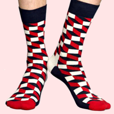 Bassin and Brown Opitical Check Socks - Black, Red and White