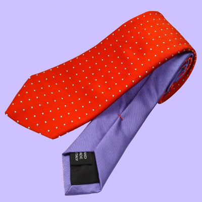 Bassin and Brown Spotted and Plain Woven Silk Tie - Orange and Lilac