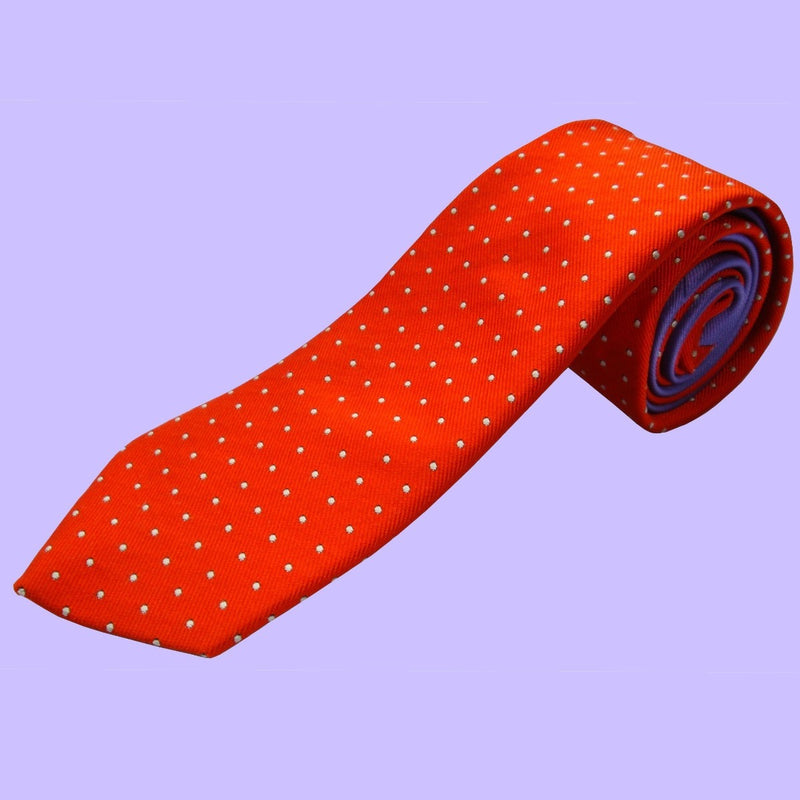 Bassin and Brown Spotted and Plain Woven Silk Tie - Orange and Lilac